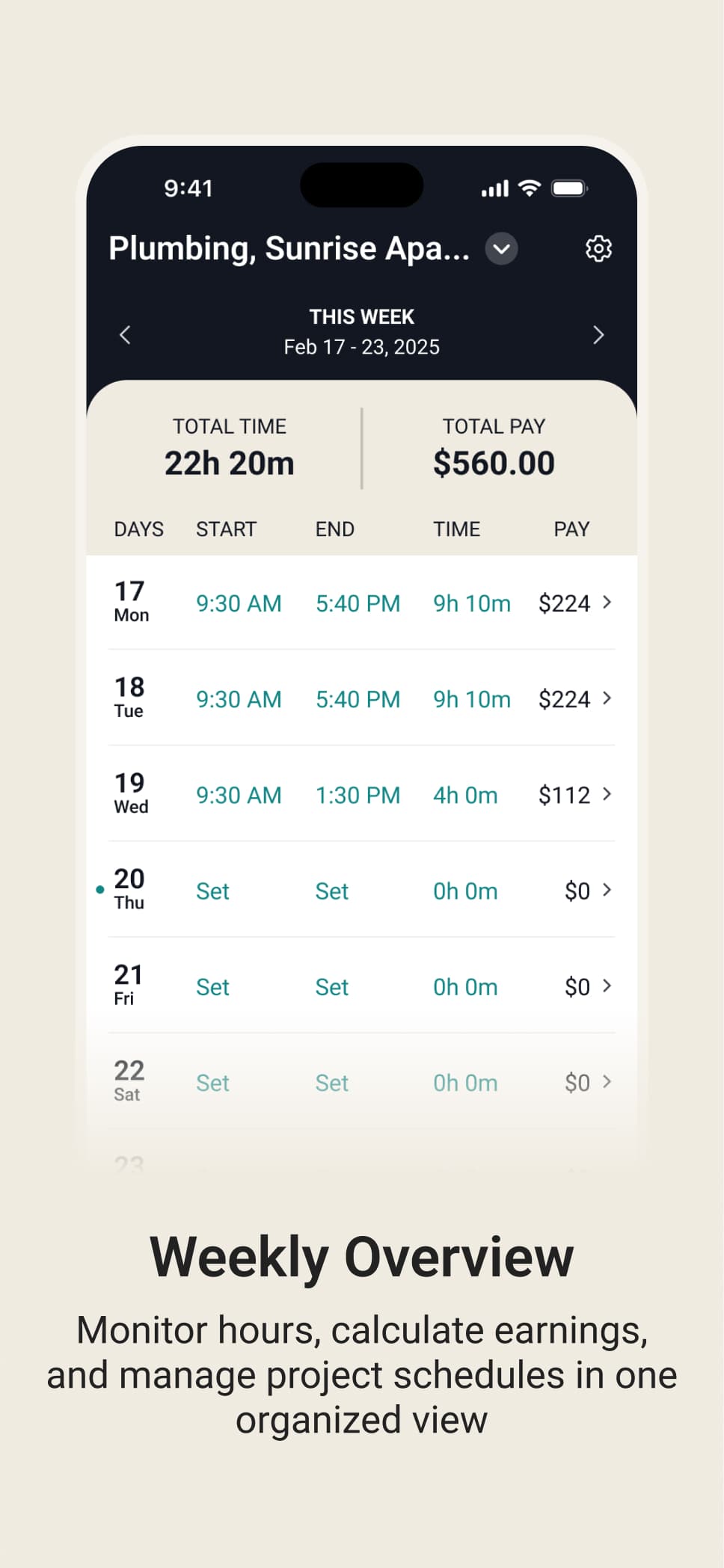 Job Hour Sheet – Time Tracker screenshot 1